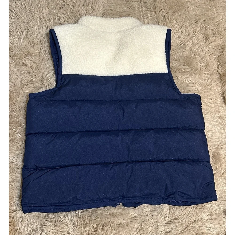 Cat & Jack Kids Puffer Vest Full Zip Blue/White Colorblock Fleece S 6/7